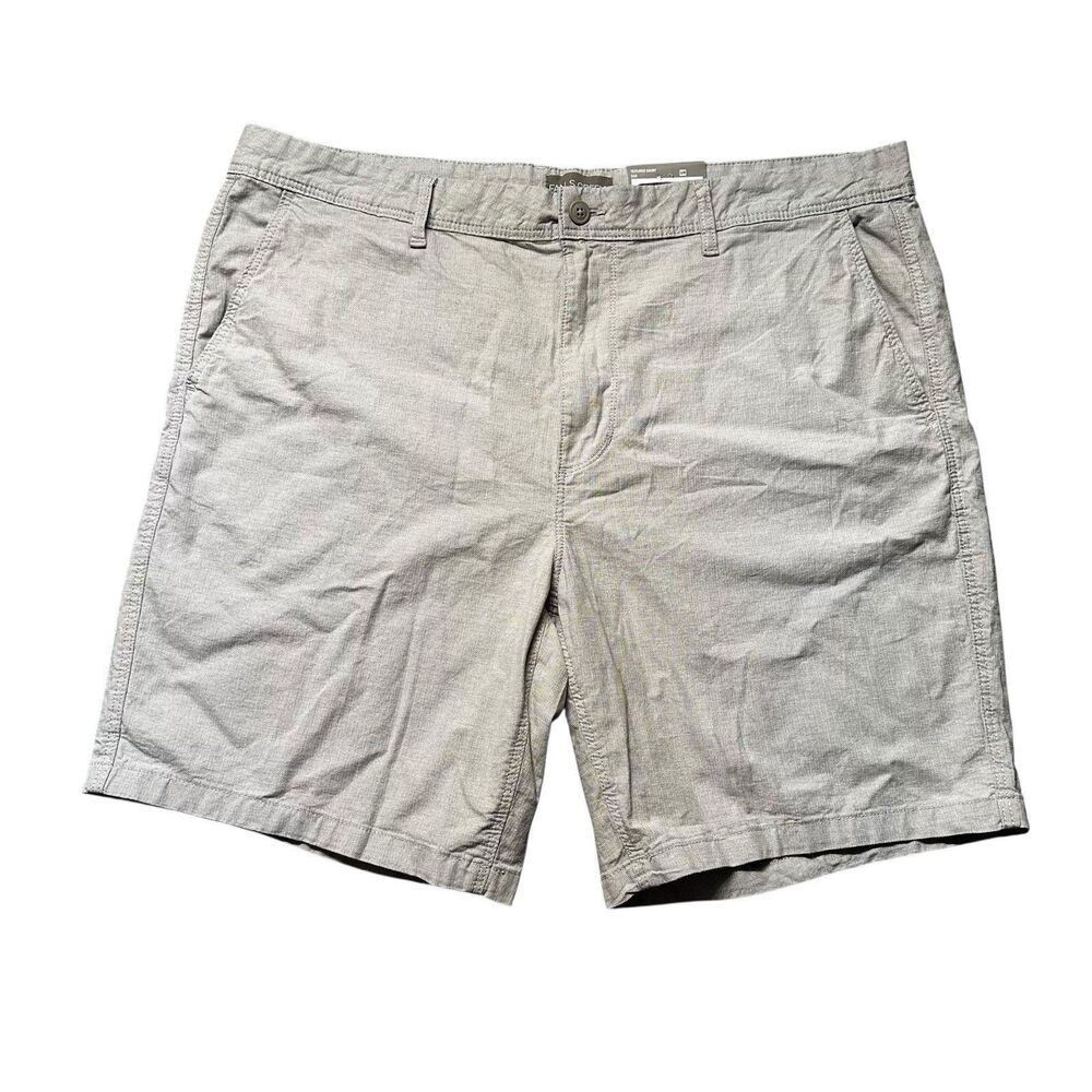 Falls Creek Mens 44 Chino Shorts Gray Textured Casual Flat Front 9” Inseam NWT
